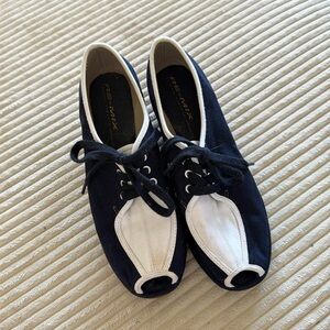 Re-mix Vintage Navy and White Canvas Wedges